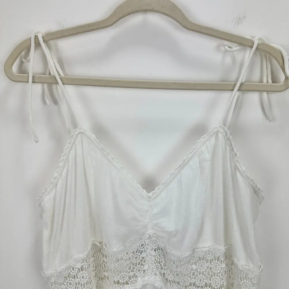 Urban Outfitters Jumpsuit White Wide Leg Gauze Cotton Crochet Cottagecore L NWT - Picture 7 of 15